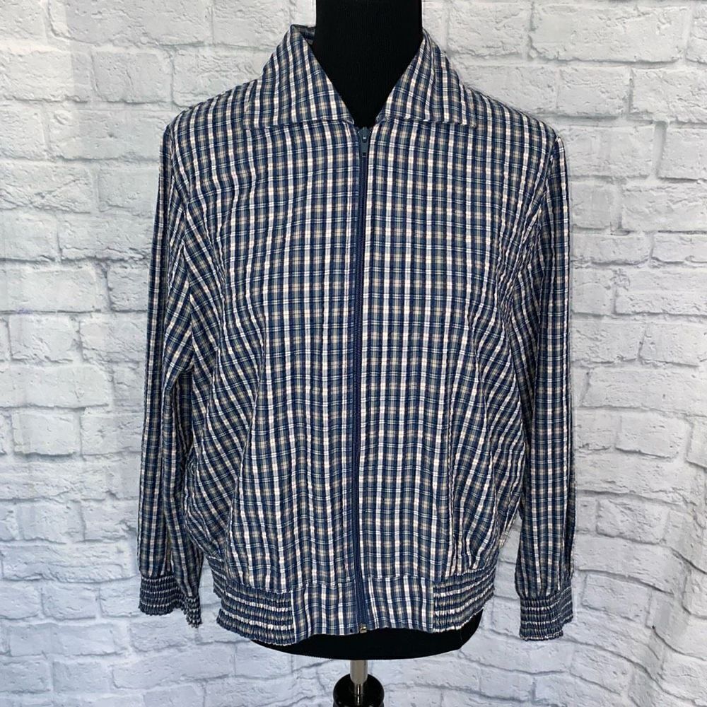 Petites by par blouseworks plaid full zip jacket w/elastic cuffs & waistband L